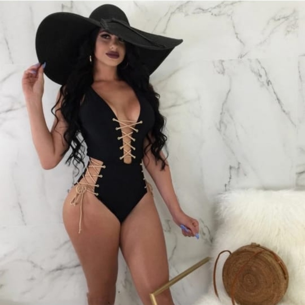 Swimsuit One Piece Black with Ties